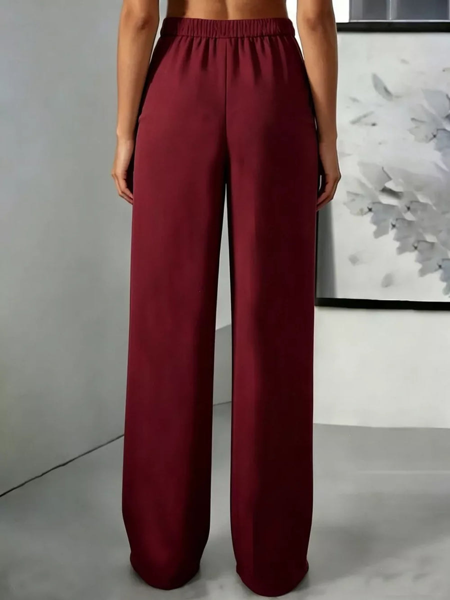 wide-leg pants in Burgundy with high-waisted and full-length
