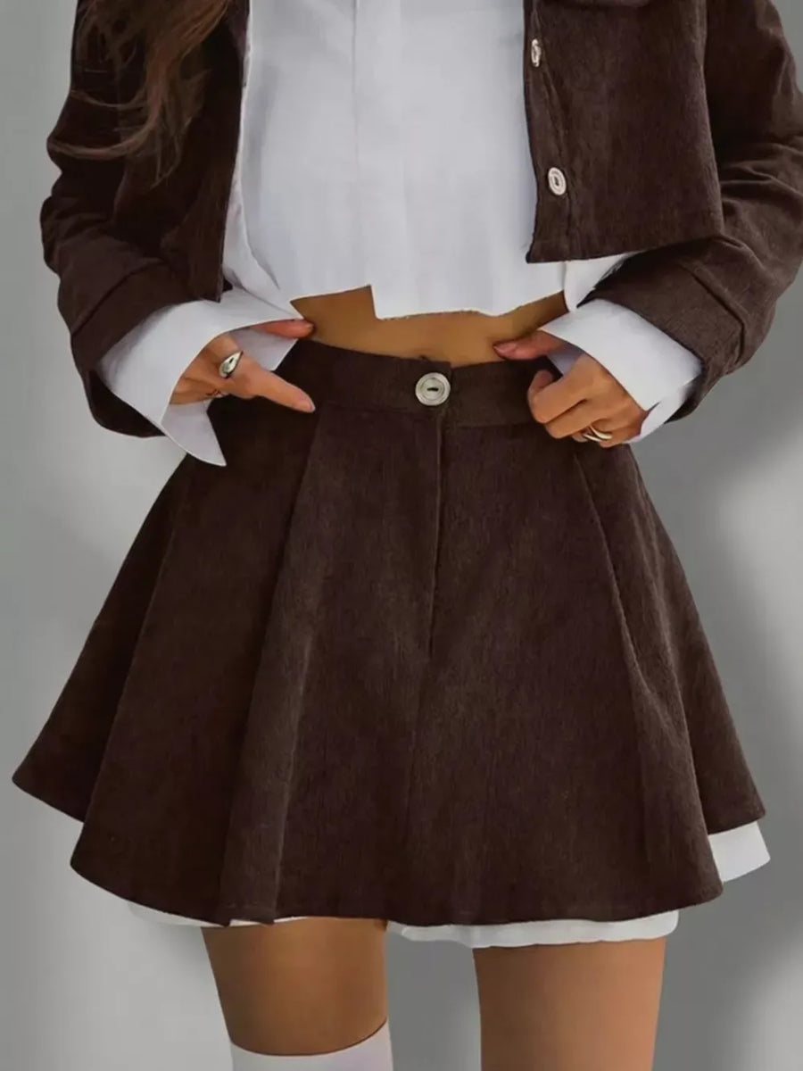 matching set in Rose Red with cropped jacket and cropped, mini