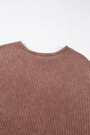 Waffle Knit Fringed High Low Loose Top option 6