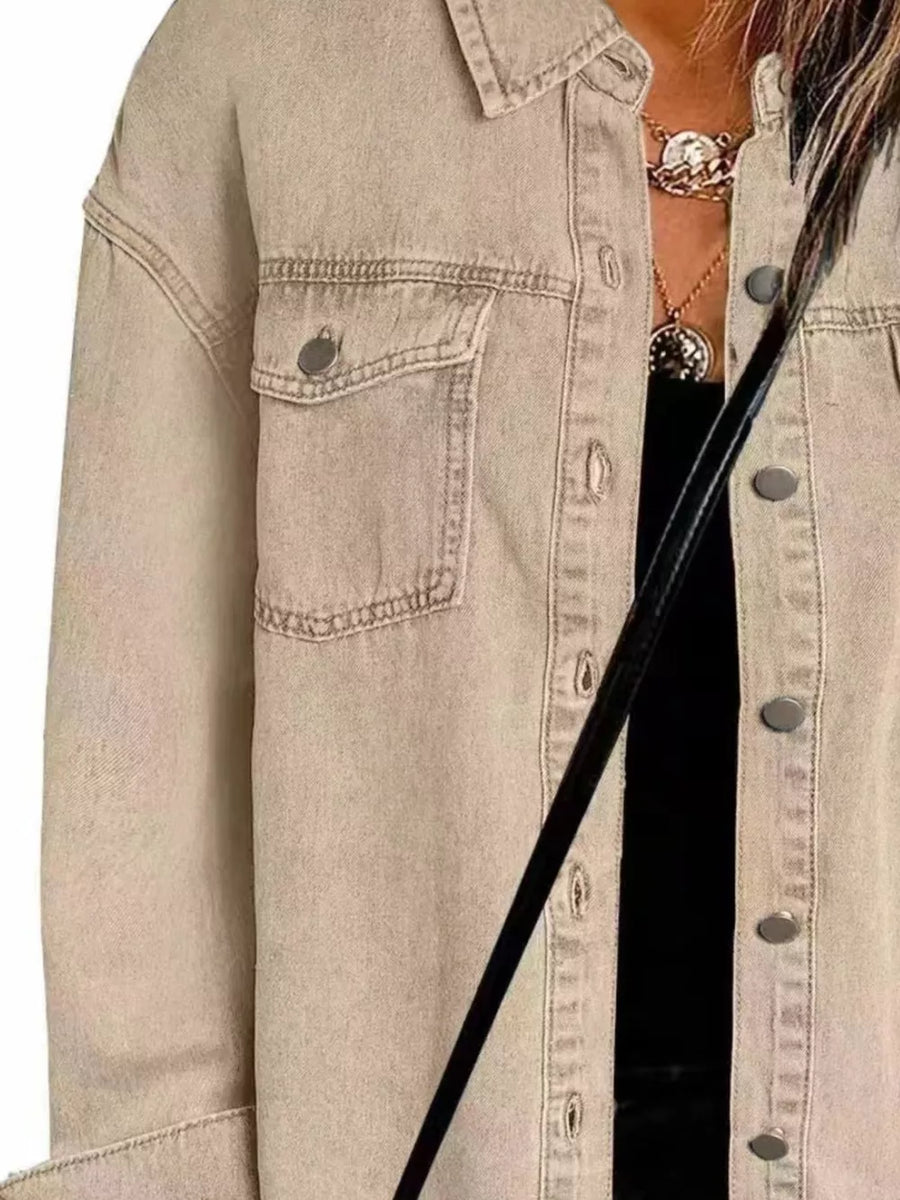 denim jacket in Camel with buttoned and tunic-length