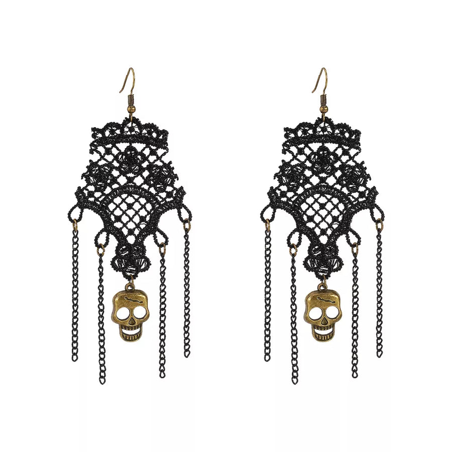 necklace featuring skull motif in Black with Iron,Rhinestone,lace Care instructions: Avoid wearing during exercise, as sweat