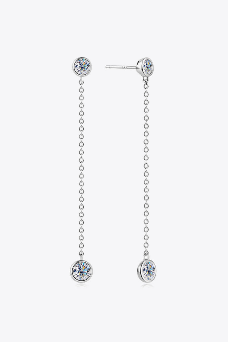 Silver chain drop earrings with bezel-set cubic zirconia charms