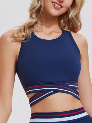 athleisure athletic tank in forest green with round neck
