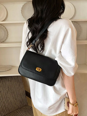 PU Leather Imported Size & shoulder bag in Black with boxy silhouette