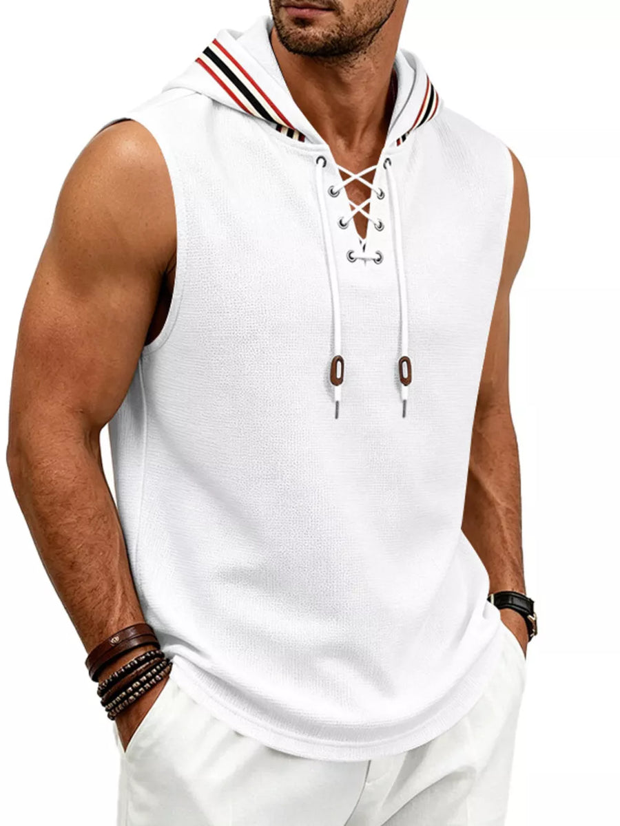 White vest with hip-length and tie