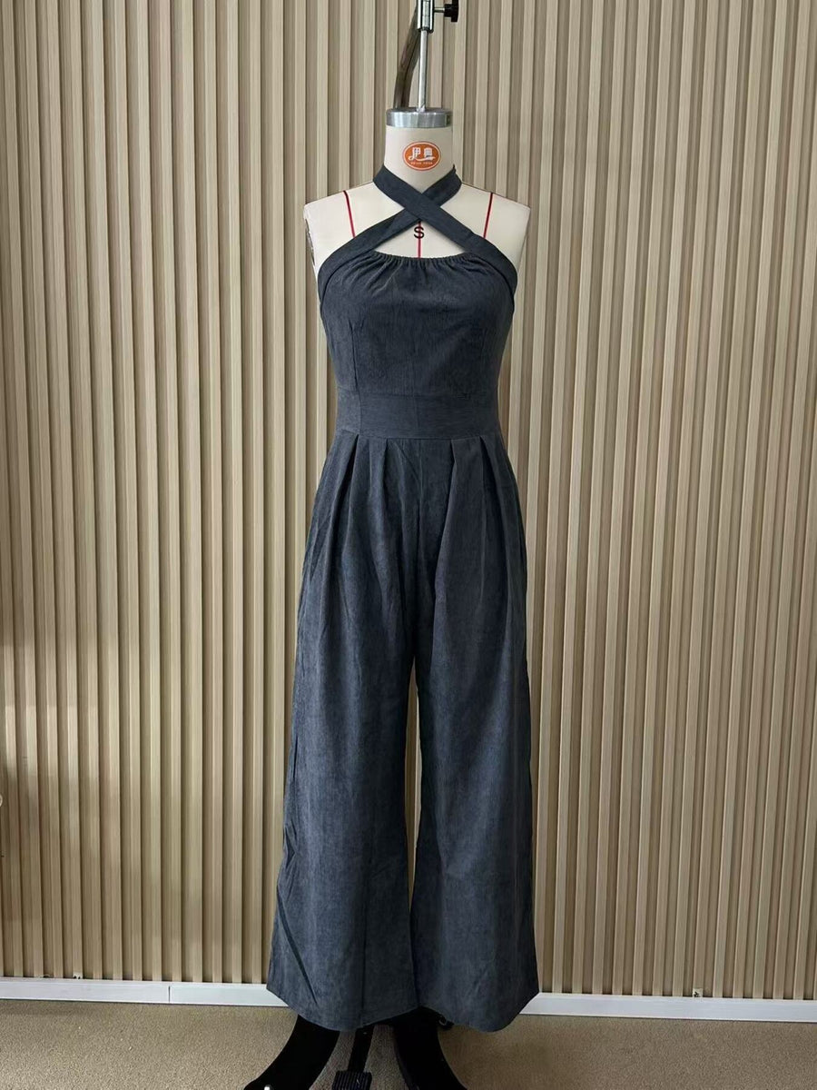 jumpsuit in Black with striped and pocketed
