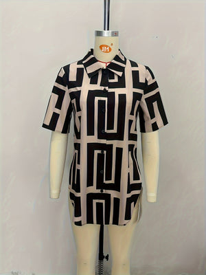 black button-down shirt with hip-length and button-front