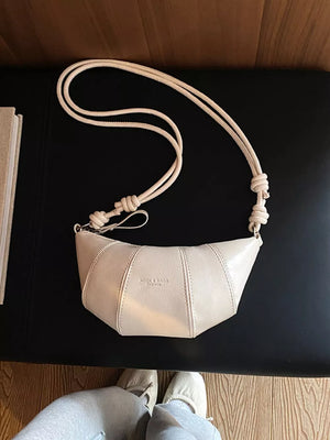 PU Leather Imported Size & crossbody bag in Beige with crescent silhouette