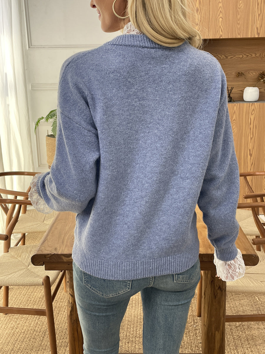 100% polyester Care instructions: Machine wash cold cardigan in Dusty Blue with regular silhouette