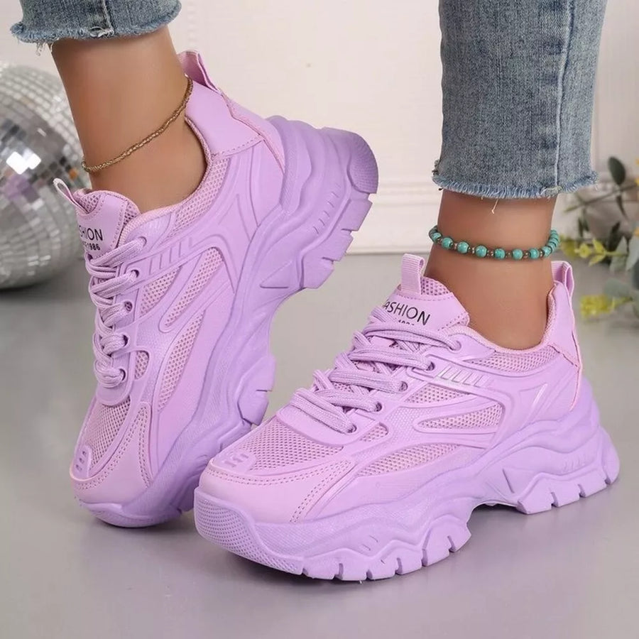 Round Toe Platform Athletic Shoes in Pink with round toe