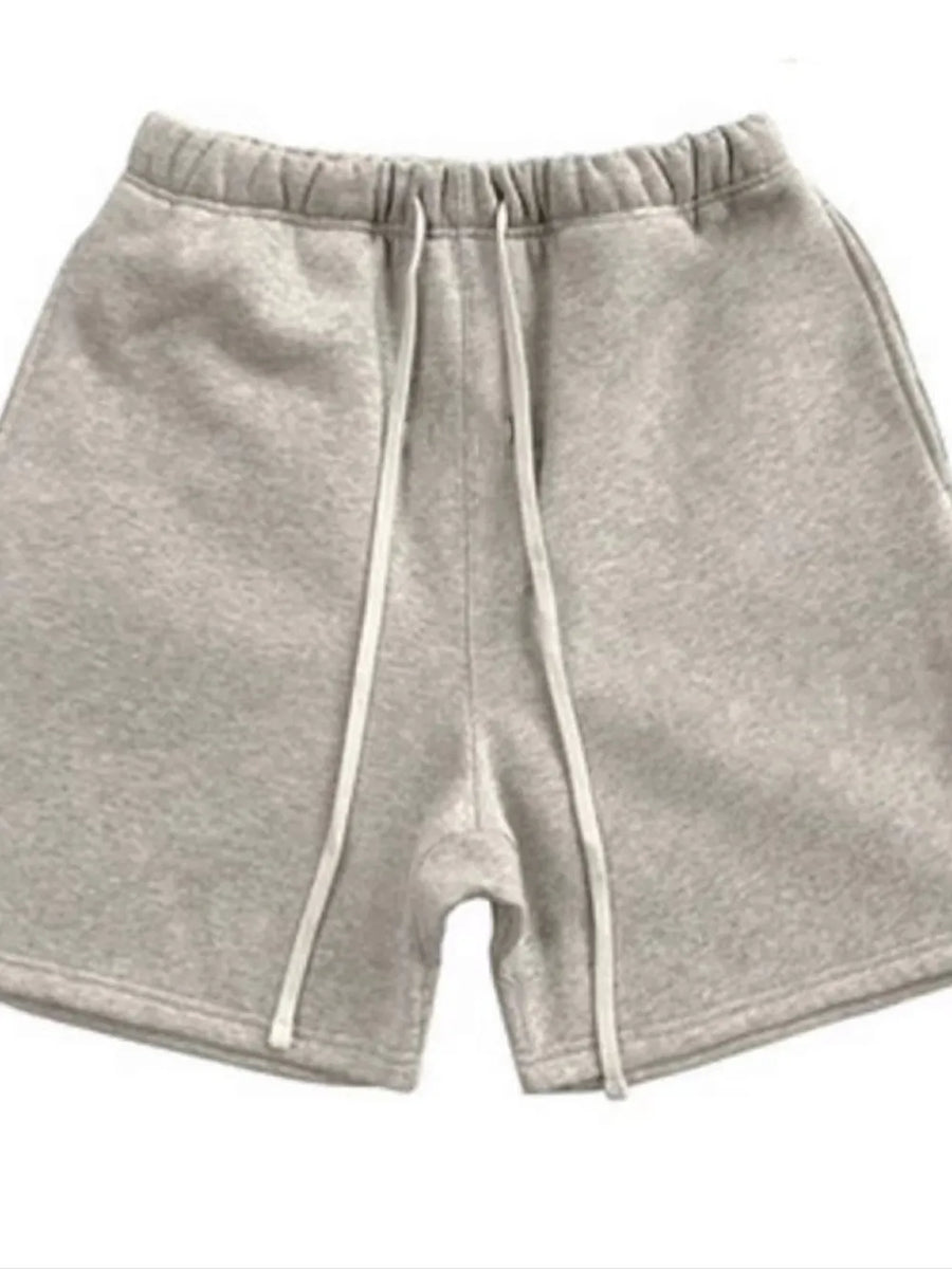 Gray jogger shorts with drawstring and elastic waist