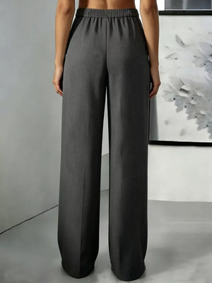 Button-down Pleated Pants in Dark Blue with high-waisted