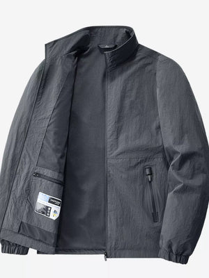 Gray windbreaker with zipper and long sleeve