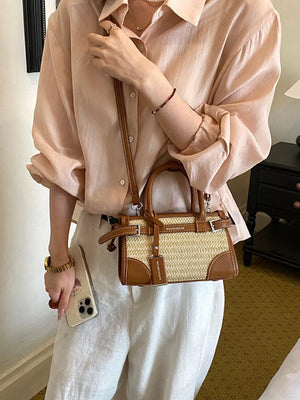 crossbody bag featuring woven in brown with PU Leather Imported Size & texture