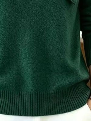 Asymmetric Ribbed Collar Sweater Plus Size in Red
