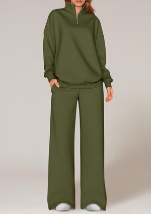 Light Gray relaxed sweat set with mock neck