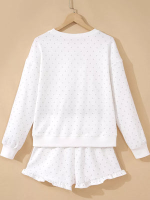 cream lounge set with frill and long sleeve