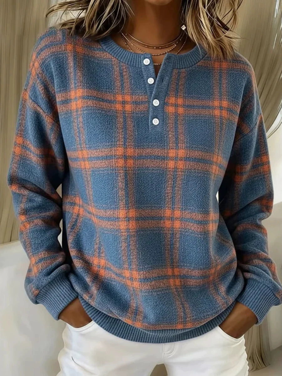 teal sweatshirt with plaid and henley