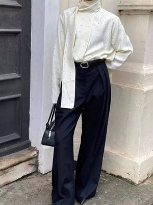 classic blouse in White with scarf neck
