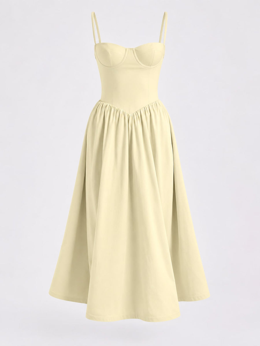 Light Yellow midi dress with midi and side-zip