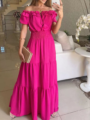 romantic maxi dress in kelly green with off-shoulder