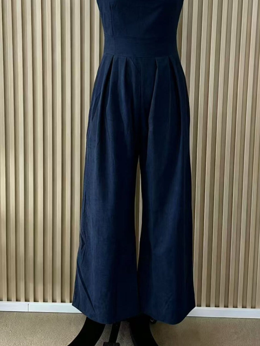 jumpsuit in charcoal gray with pocketed and full-length