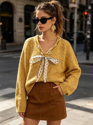ivory v-neck sweater with stretchy and long sleeve