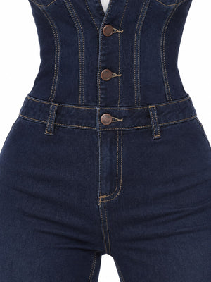 classic jumpsuit in navy blue with collared