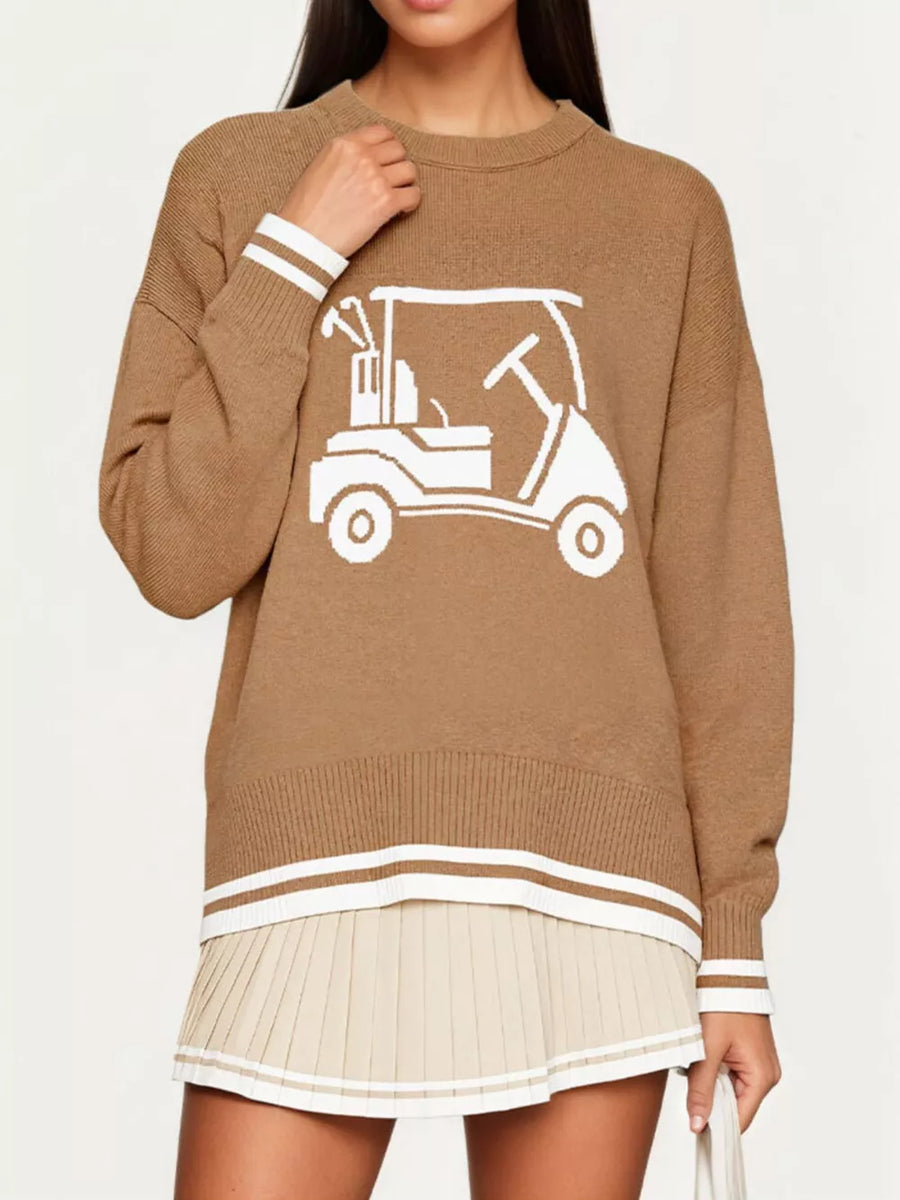 preppy pullover sweater in Red with crew neck