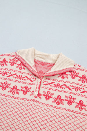 pullover sweater in Pale Blush with fair isle and buttoned