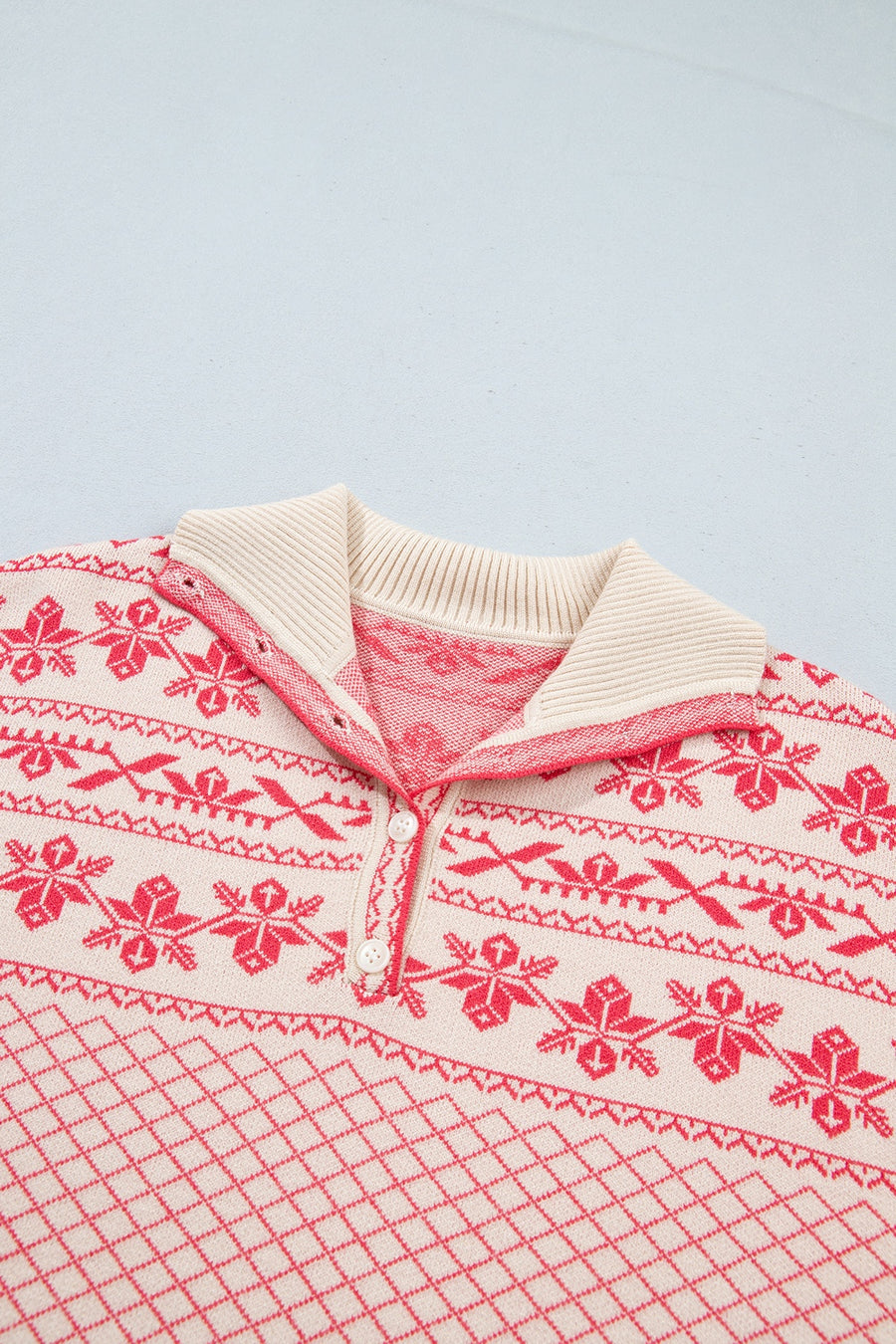 pullover sweater in Pale Blush with fair isle and buttoned