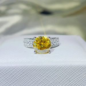 Radiant canary moissanite ring with pavé band