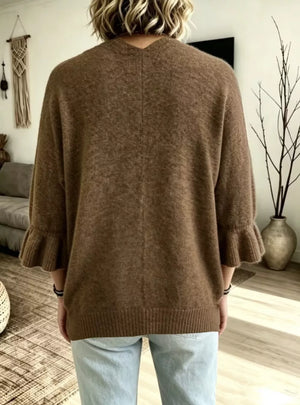 cardigan in Brown with marled and ruffle sleeve