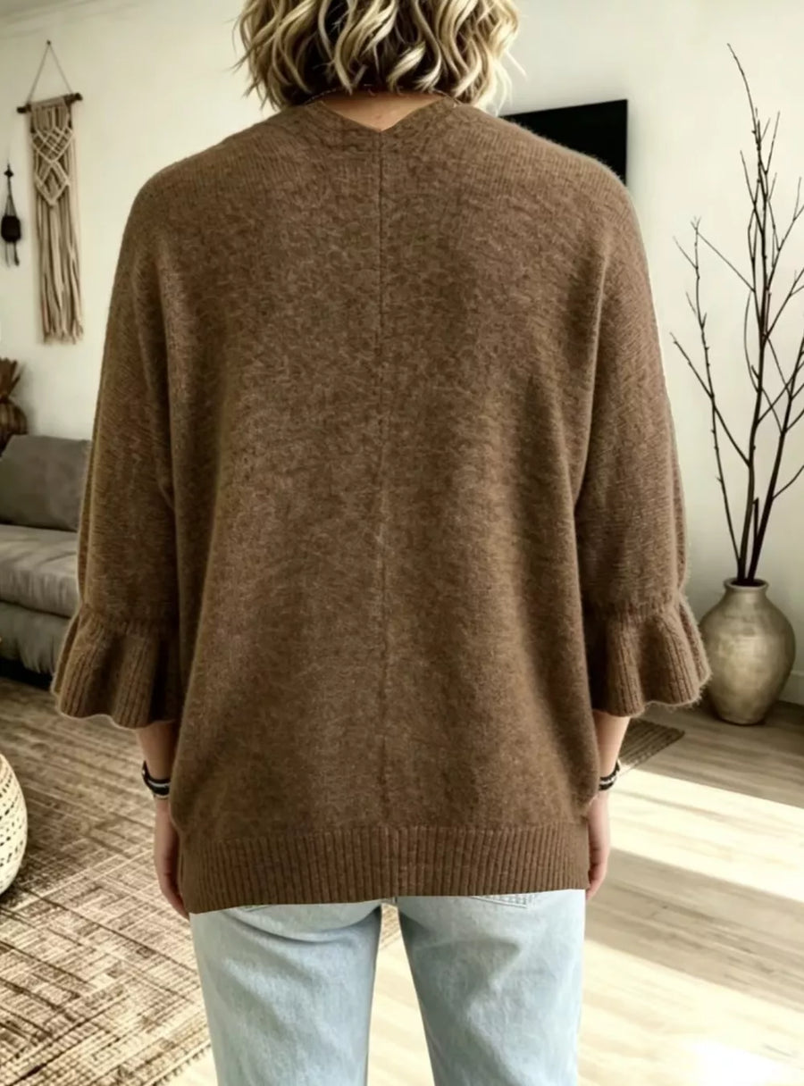 cardigan in Brown with marled and ruffle sleeve
