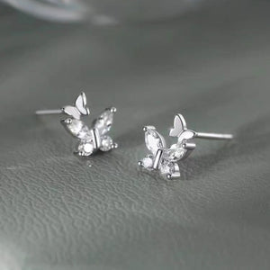 earrings in Silver with butterfly motif and zircon embellishment