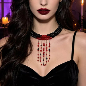 Gothic Multi-layered Beaded Necklace in black with multi-layered