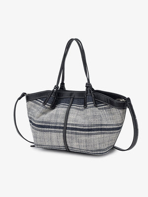 crossbody bag featuring striped in navy blue with Canvas Imported Size & texture