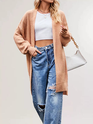 cardigan in Burgundy with pocketed and tunic-length