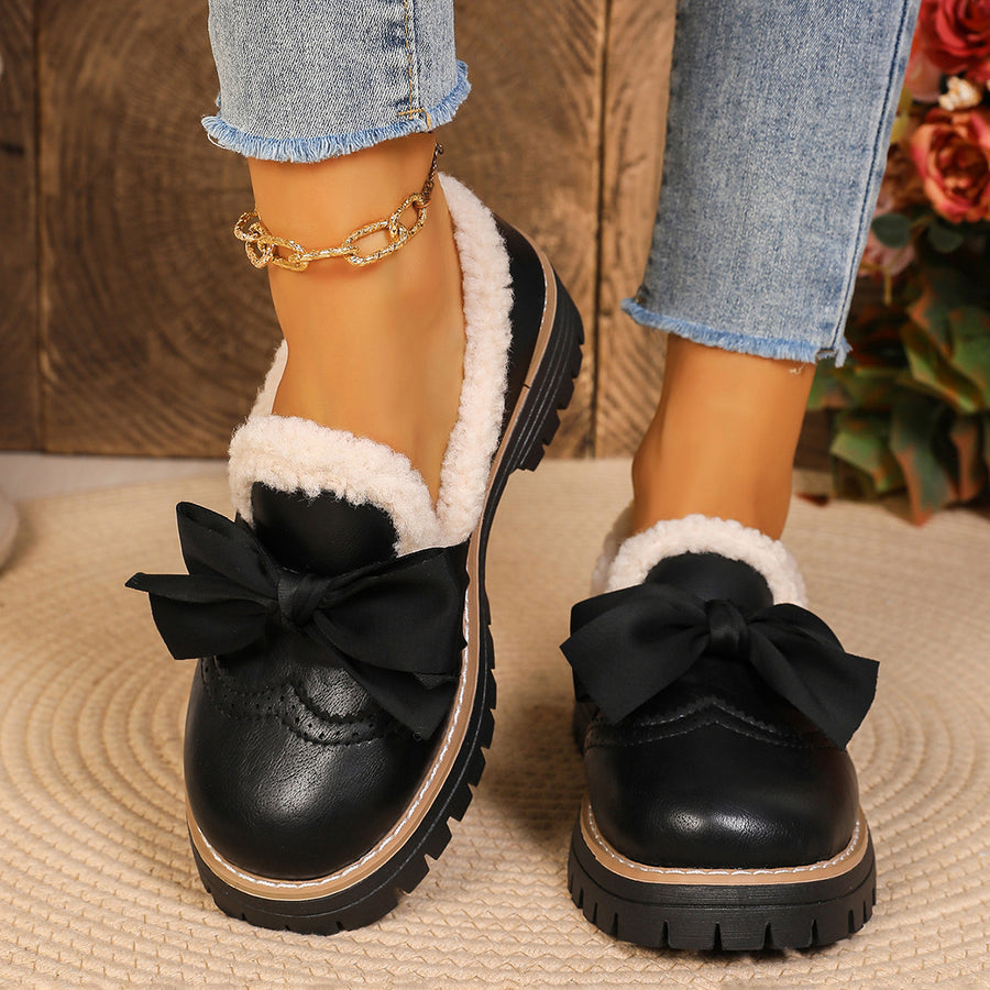 Bow Round Toe Loafers in Brown with bow detail