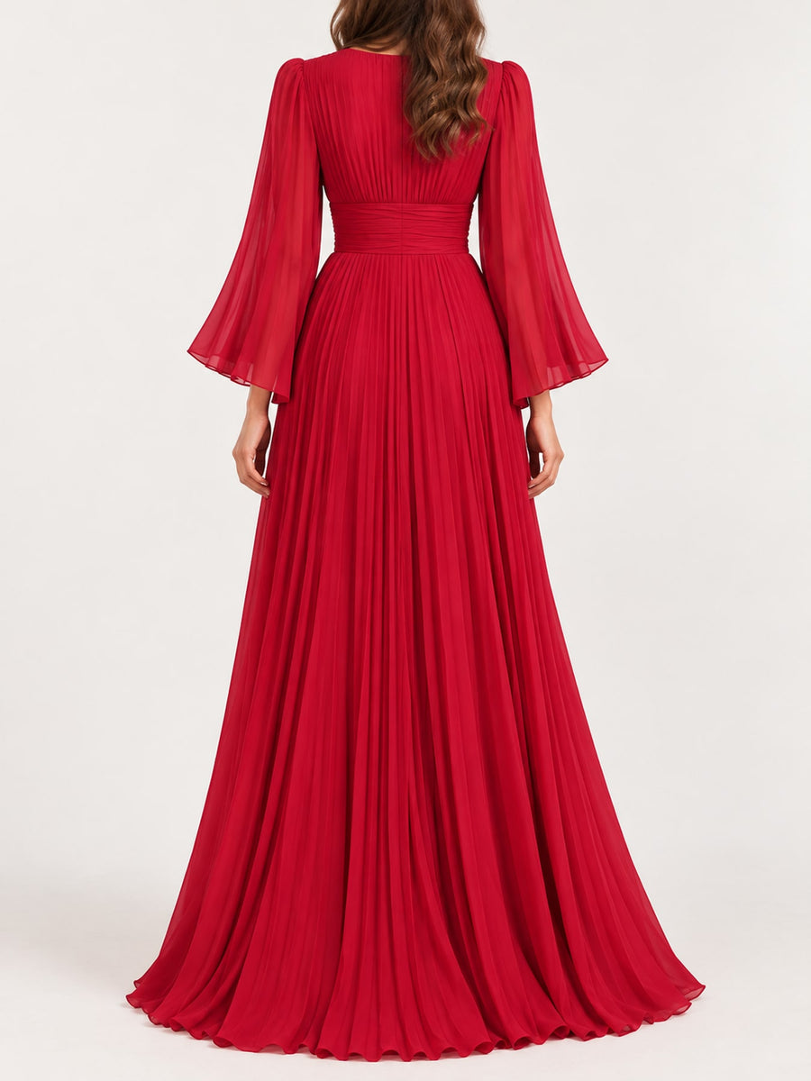 maxi dress featuring pleated in Red with 100% Polyester Care instructions: Hand wash cold texture