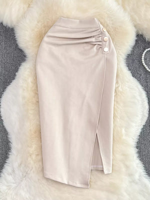 Apricot Ruched Slit Skirt