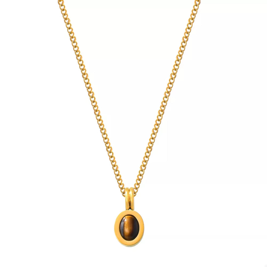 necklace featuring beaded in Gold with 18K Gold-Plated, Natural stone, Titanium Steel, Tiger& texture