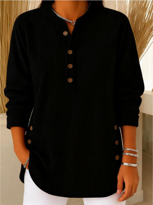 henley in Green with half-button placket and tunic-length