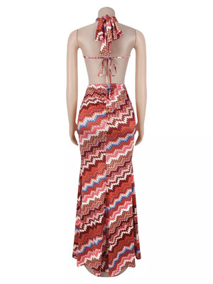 bohemian maxi dress in orange with halter