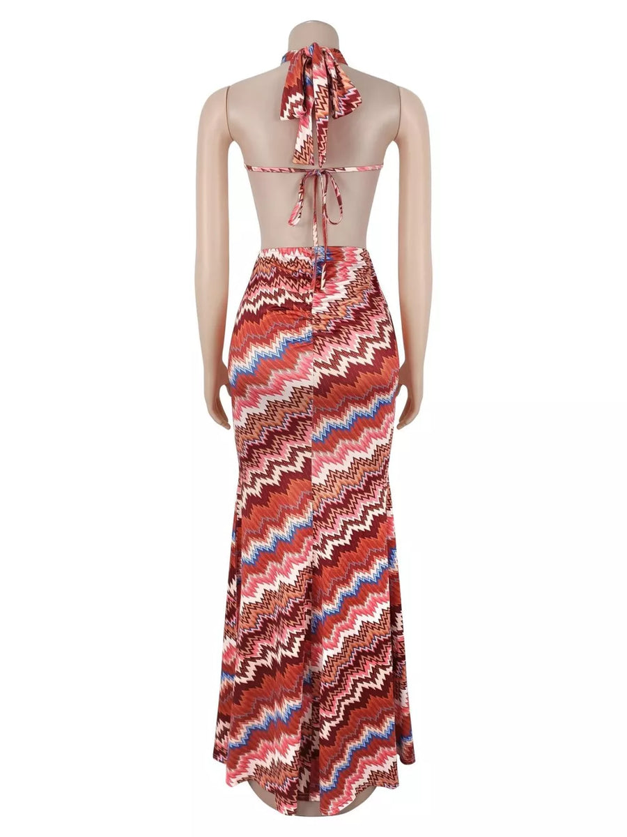 bohemian maxi dress in orange with halter