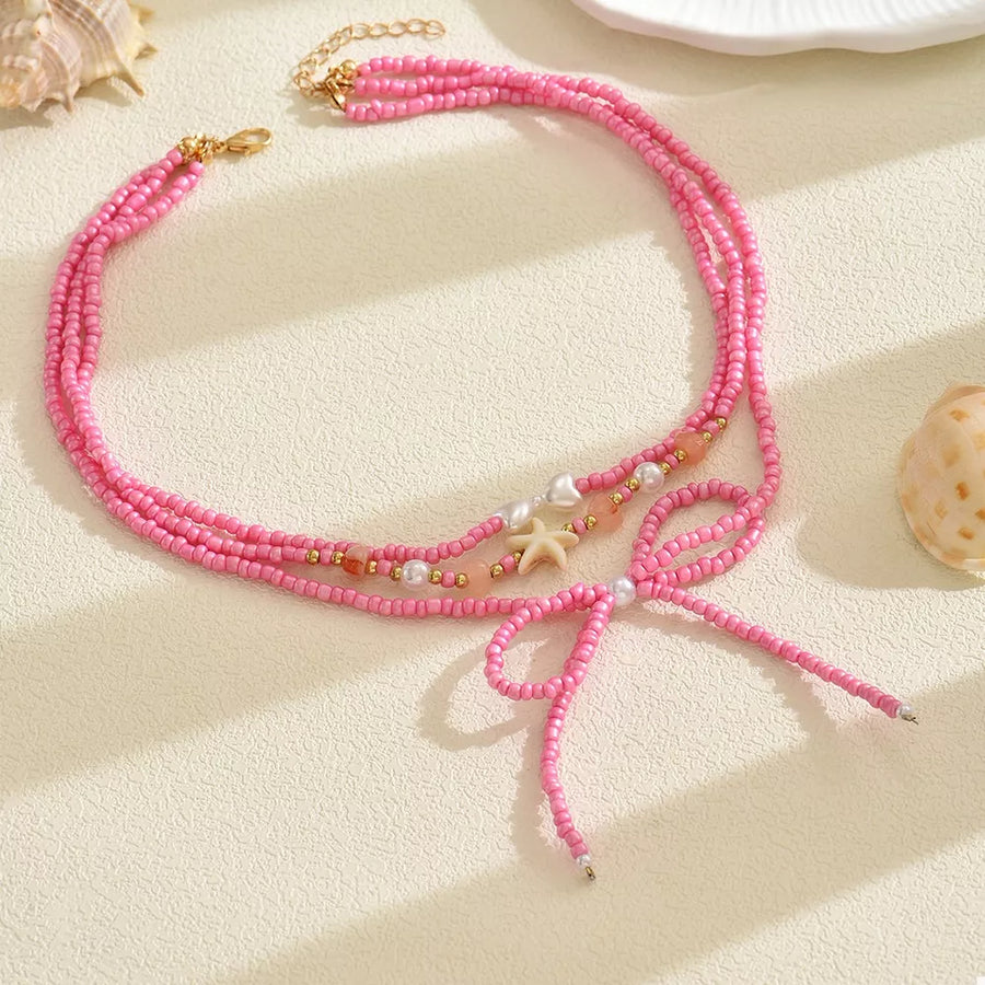 Fuchsia Pink necklace with choker and hook-and-eye