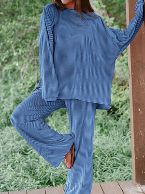 Blue relaxed pajama set with mock neck