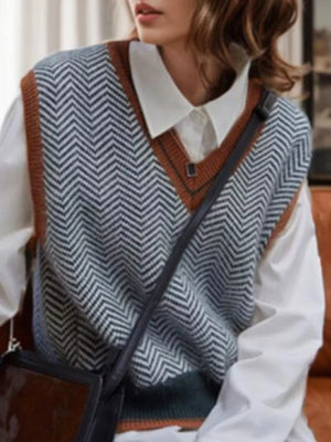 rust sweater vest featuring stretchy and chevron