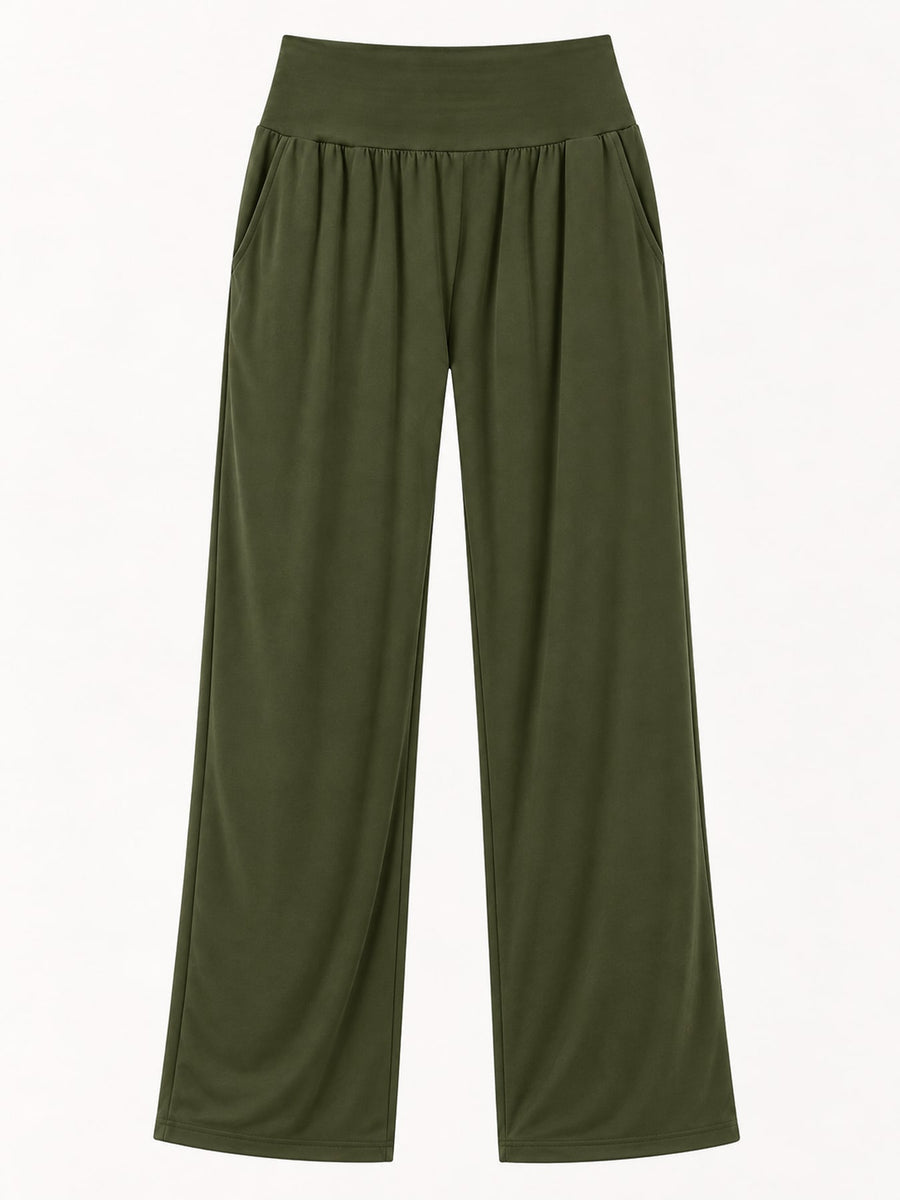 Brick Red wide-leg pants with full-length and pull-on