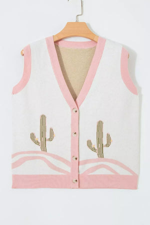 Color Block Cactus Pattern Western Sweater Vest option 11